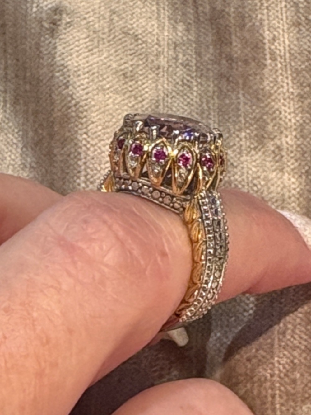 Amazing Pink-Purple Halo Cocktail Ring with Red Spinel Accent Stones 925 size 5 - Picture 5 of 9